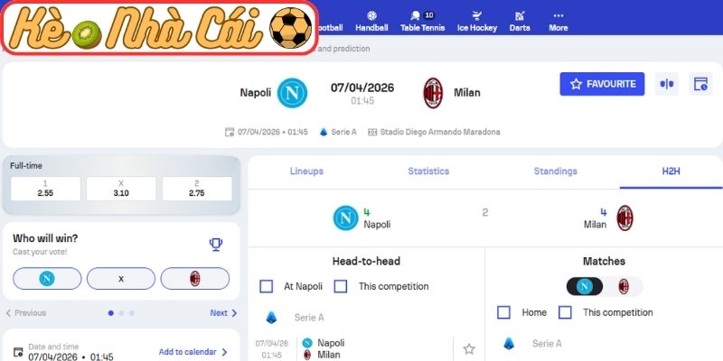 Soi kèo trận đấu Napoli vs AC Milan (01:45 07-04, Serie A) 3 Kèo châu Á trận Napoli vs AC Milan (01:45 07-04, Serie A)