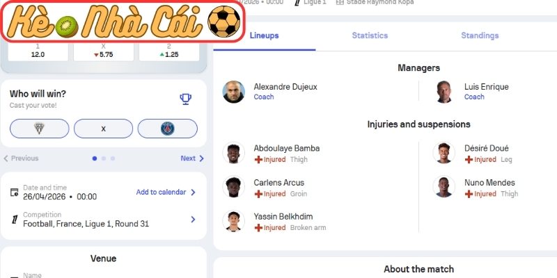 Soi kèo trận đấu Angers SCO vs Paris Saint-Germain (00:00 26-04, Ligue 1) 2 Phong độ Angers SCO gần nhất